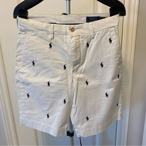 Ralph Lauren Men's Beige Shorts with Dark Blue Embroidery